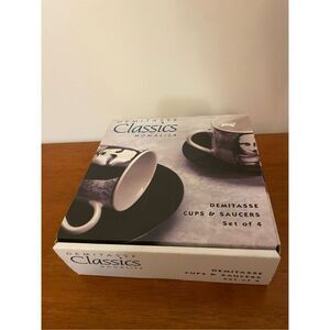 4 Piece Mona Lisa Espresso Demitasse Cup and Saucer Set Signature Housewares